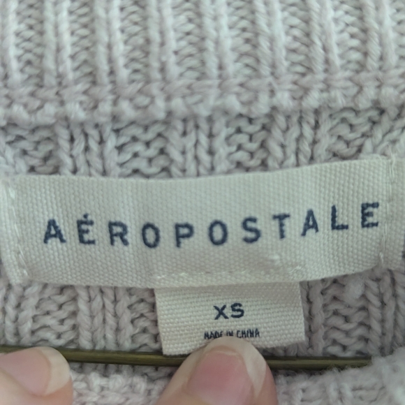 Aeropostale XS Striped Ribbed Sweater - Cream and Burgundy Fall Winter Teen EUC - Picture 2 of 7